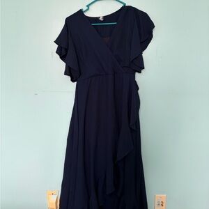 Elegant Navy Blue Wrap Dress